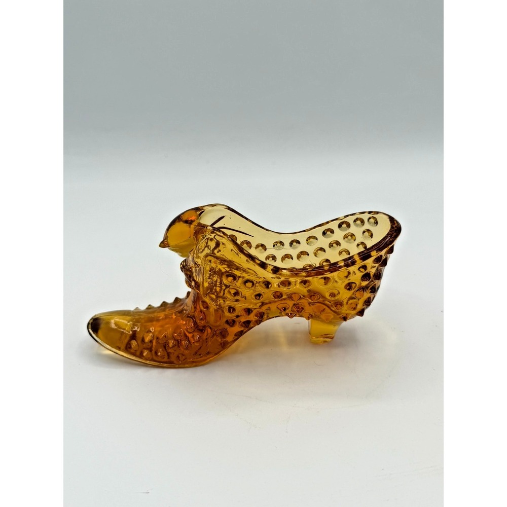 Vintage Fenton Amber Hobnail Glass Boot Slipper Attributed to 6" Figurine
